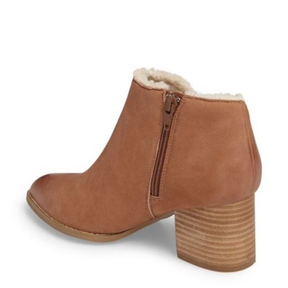 Cognac Fur Lined Warm Block Heel Ankle Booties - Picture 5 of 5